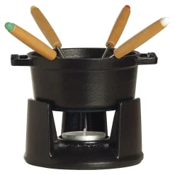 Fondue Set 10 cm, rund, Schwarz, Gusseisen