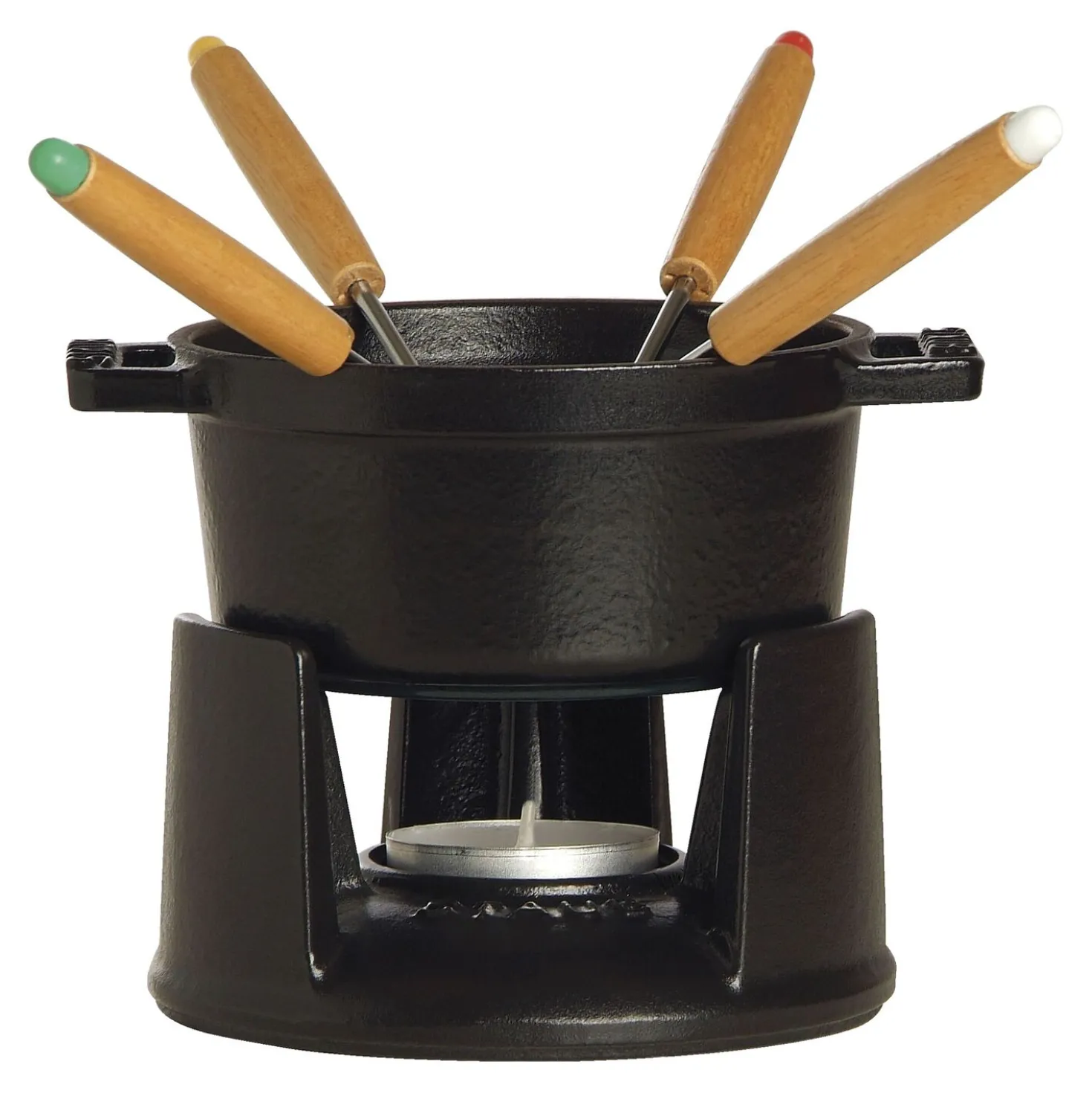 Fondue Set 10 cm, rund, Schwarz, Gusseisen