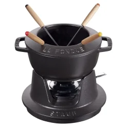 Fondue Set 16 cm, rund, Schwarz, Gusseisen