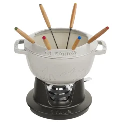 Fondue Set Gebirge 20 cm, rund, Weisser Trüffel, Gusseisen