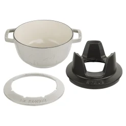 Fondue Set Gebirge 20 cm, rund, Weisser Trüffel, Gusseisen