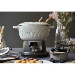 Fondue Set Gebirge 20 cm, rund, Weisser Trüffel, Gusseisen