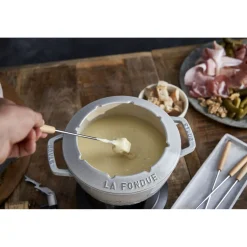 Fondue Set Gebirge 20 cm, rund, Weisser Trüffel, Gusseisen
