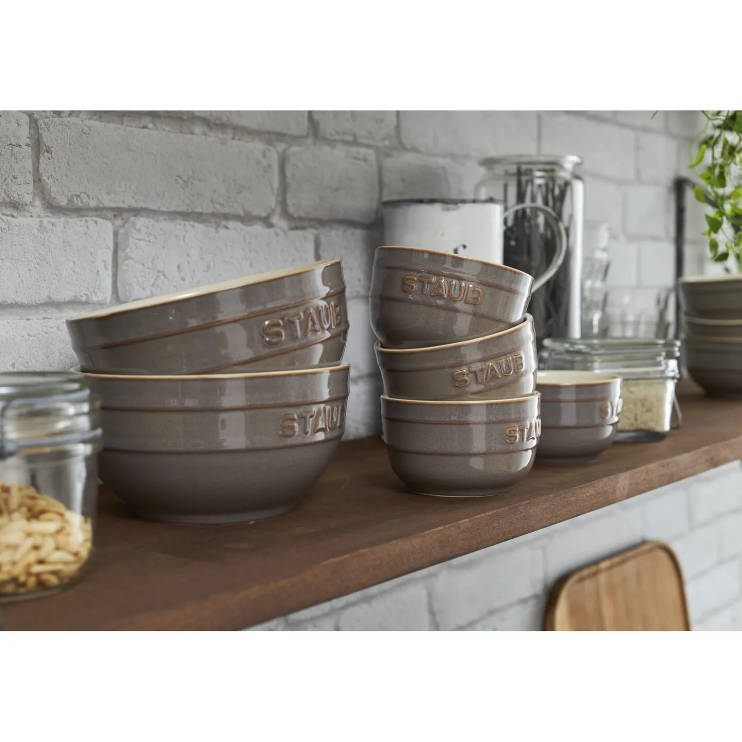Förmchenset 9 cm / 2-tlg, rund, Antik-Grau, Keramik