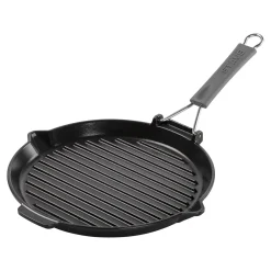 Grillpfanne mit Ausgießnase 28 cm, rund, Schwarz, Gusseisen