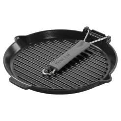 Grillpfanne mit Ausgießnase 28 cm, rund, Schwarz, Gusseisen