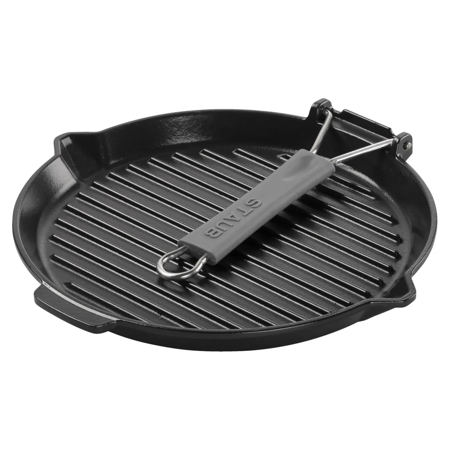 Grillpfanne mit Ausgießnase 28 cm, rund, Schwarz, Gusseisen