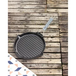 Grillpfanne mit Ausgießnase 28 cm, rund, Schwarz, Gusseisen