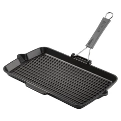 Grillpfanne mit Ausgießnase 34 x 21 cm, rechteckig, Schwarz, Gusseisen