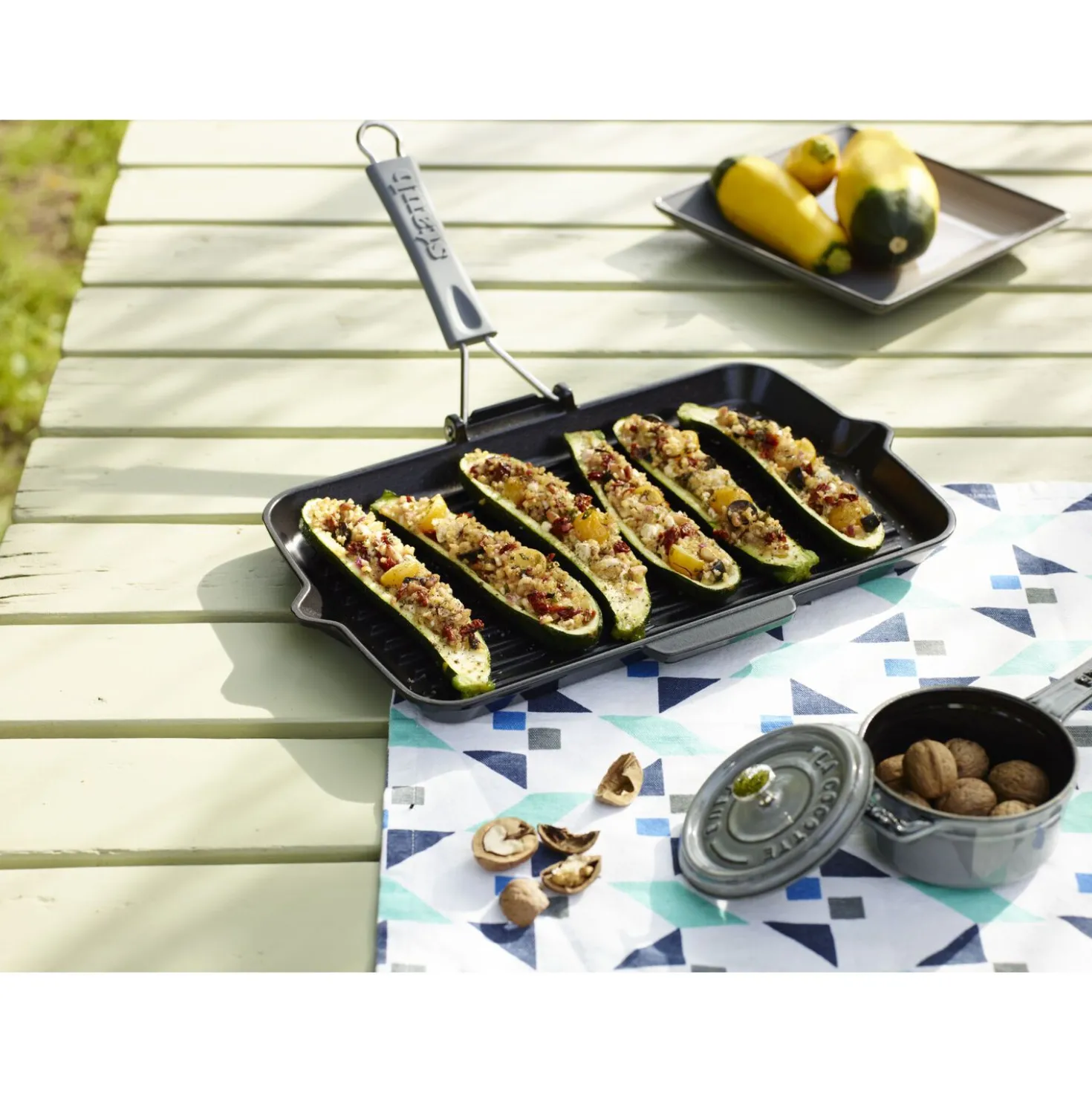 Grillpfanne mit Ausgießnase 34 x 21 cm, rechteckig, Schwarz, Gusseisen