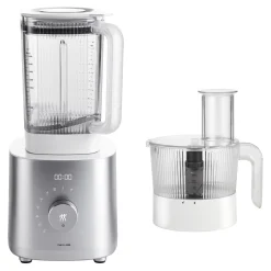 Hochleistungsstandmixer Pro mit Food Processor, Silber-Weiß