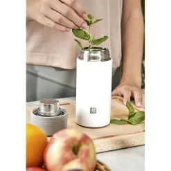 Isolierflasche für Tee & Infused Water, 420 ml, Edelstahl, Weiß-grau
