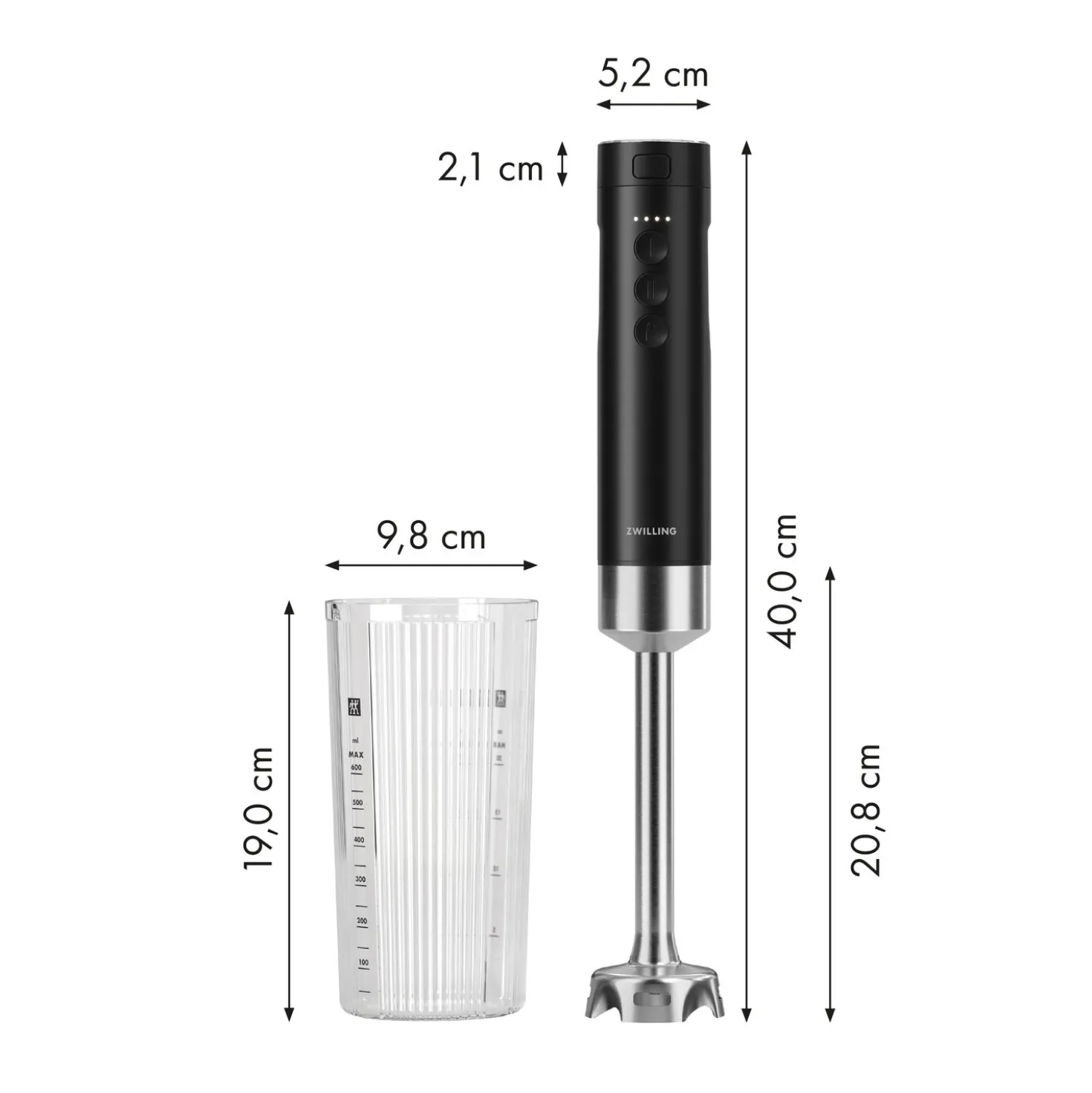 Kabelloser Stabmixer mit digitaler Küchenwaage und Zerkleinerer, 5-tlg. Schwarz