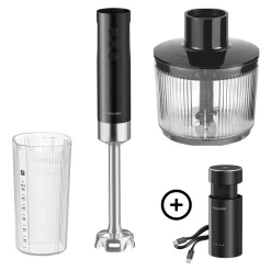 Kabelloser Stabmixer Starter Set mit Ladestation und Zerkleinerer, 5-tlg., Schwarz