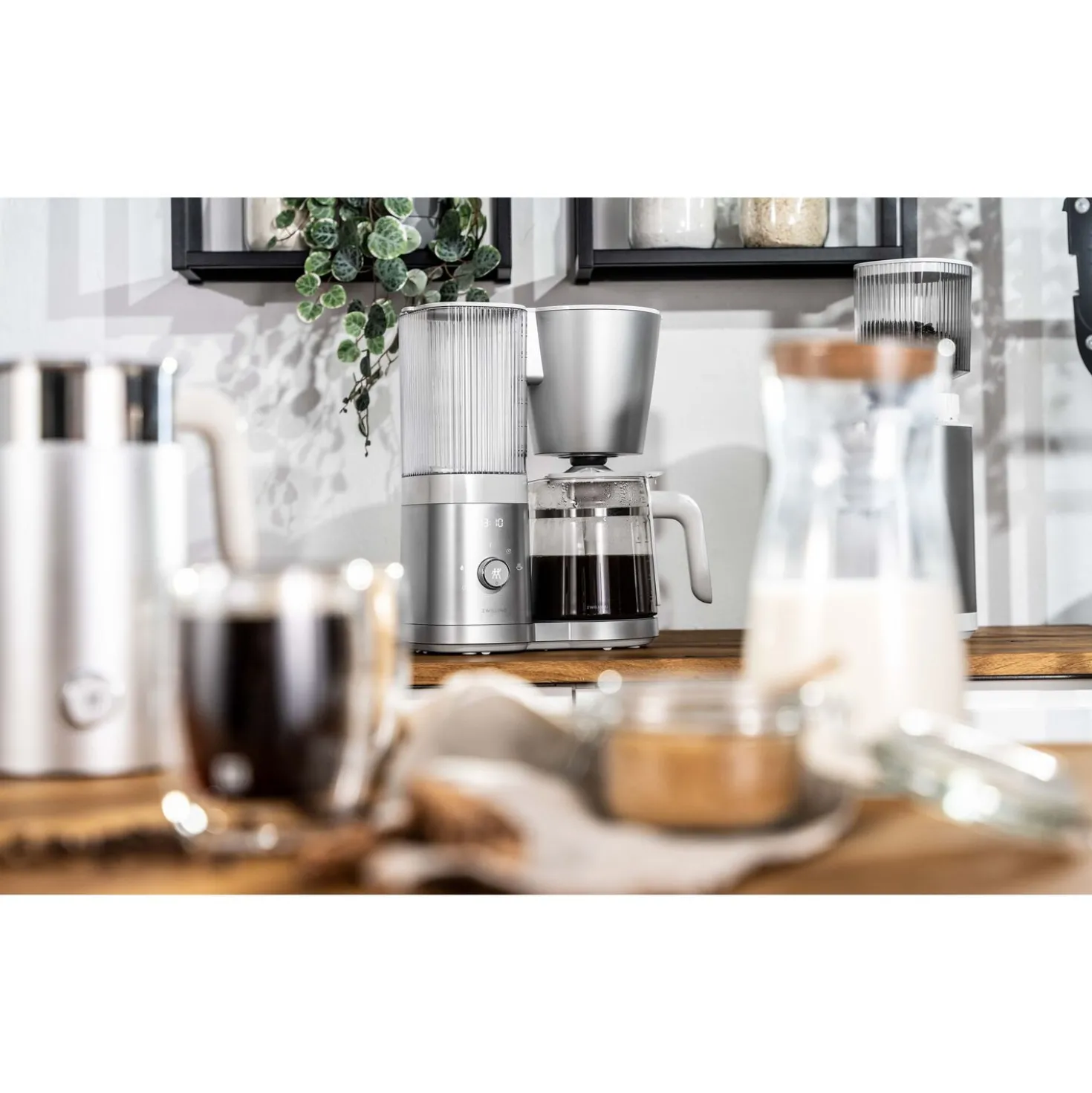 Kaffee Starterset, 5-tlg. / 1,5 l/400 ml/200 ml, Silber-Weiß, Kunststoff/Glas