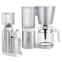 Kaffeemühle & Filterkaffeemaschine Set, 2-tlg. / 1,5 l, Silber-Weiß, Kunststoff