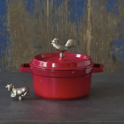 Koch-Set mit Gewürzmühlen, Weinöffner und roter Cocotte, 4-tlg.