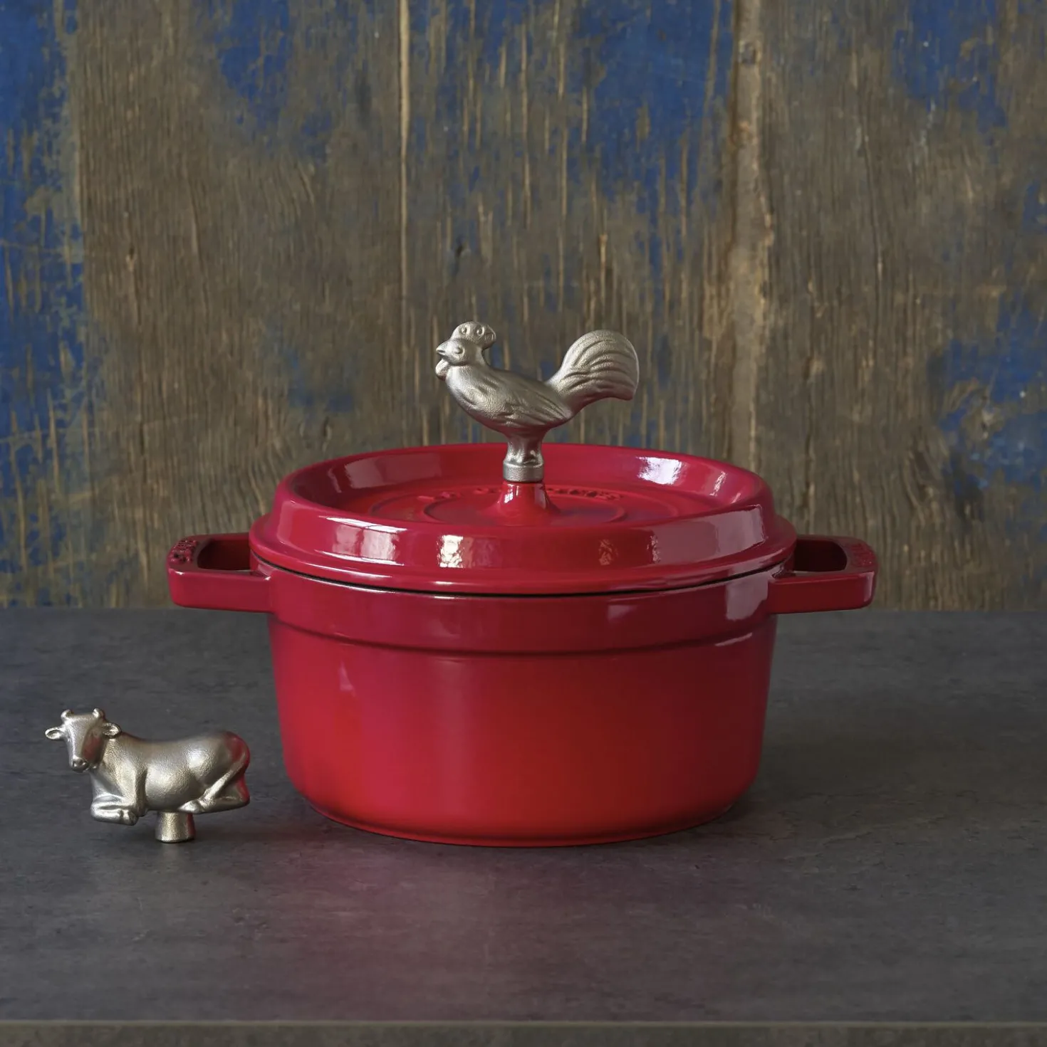 Koch-Set mit Gewürzmühlen, Weinöffner und roter Cocotte, 4-tlg.