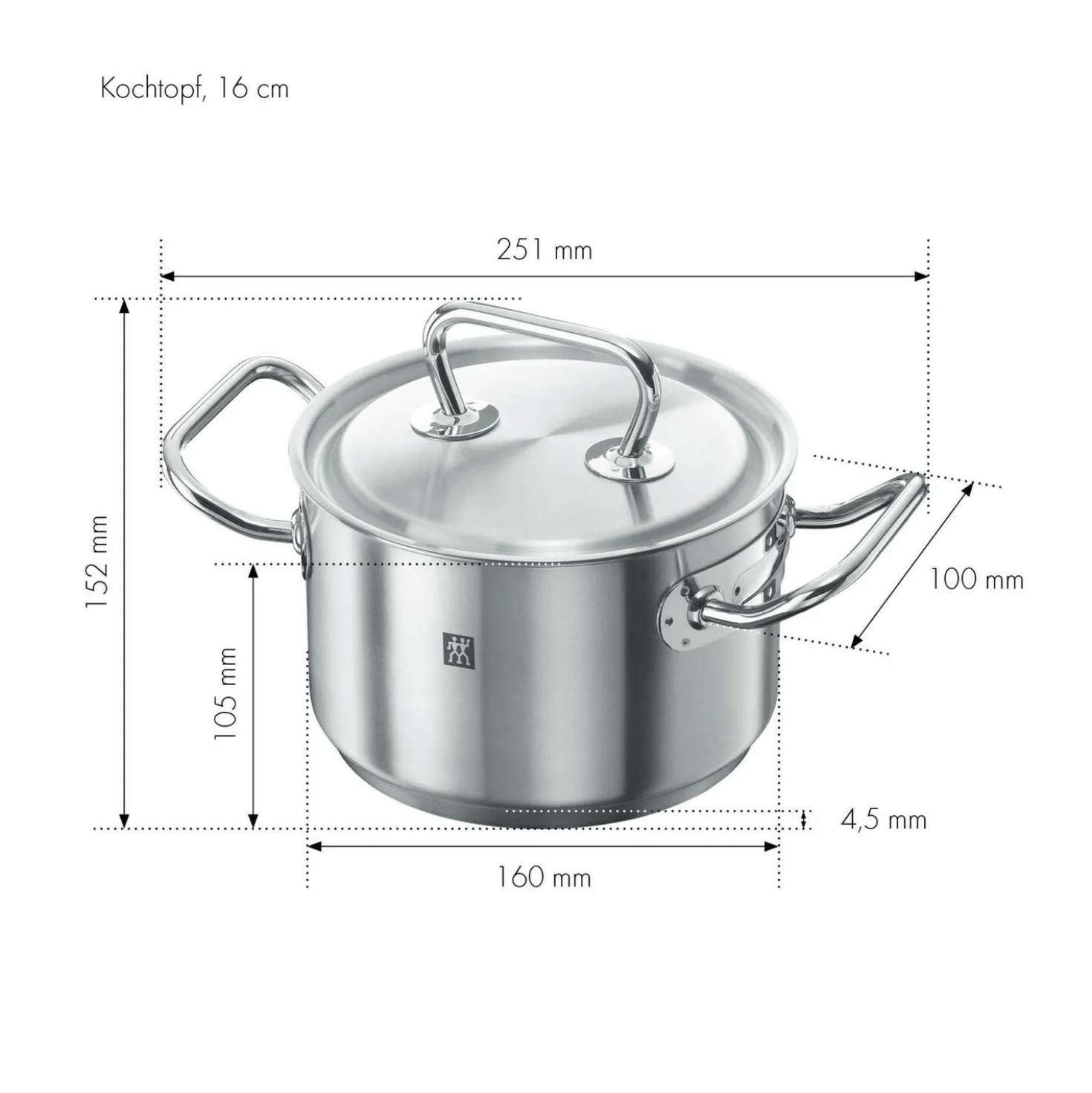 Kochtopf 16 cm, 18/10 Edelstahl