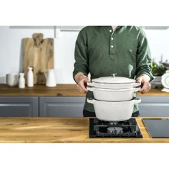 Kochtopfset Stackable 3-tlg, rund, Weisser Trüffel, Gusseisen