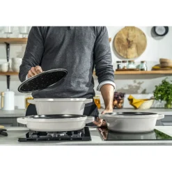 Kochtopfset Stackable 3-tlg, rund, Weisser Trüffel, Gusseisen