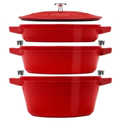 Kochtopfset Stackable 3-tlg, rund, Kirsch-Rot, Gusseisen