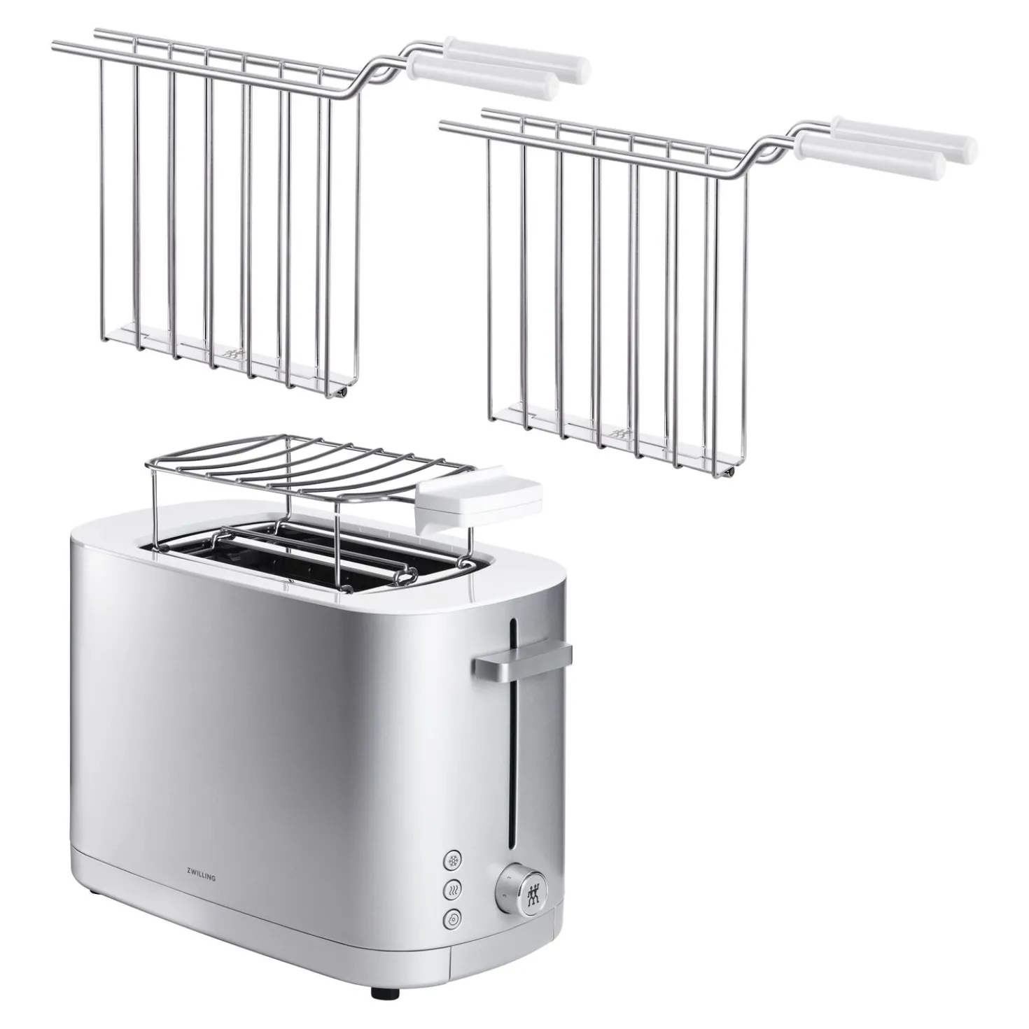 Kurzschlitztoaster, Sandwichzange & Brötchenaufsatz Set, 4-tlg., Weiß/Silber, Stahl