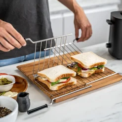 Kurzschlitztoaster, Sandwichzange & Brötchenaufsatz Set, 4-tlg., Weiß/Silber, Stahl