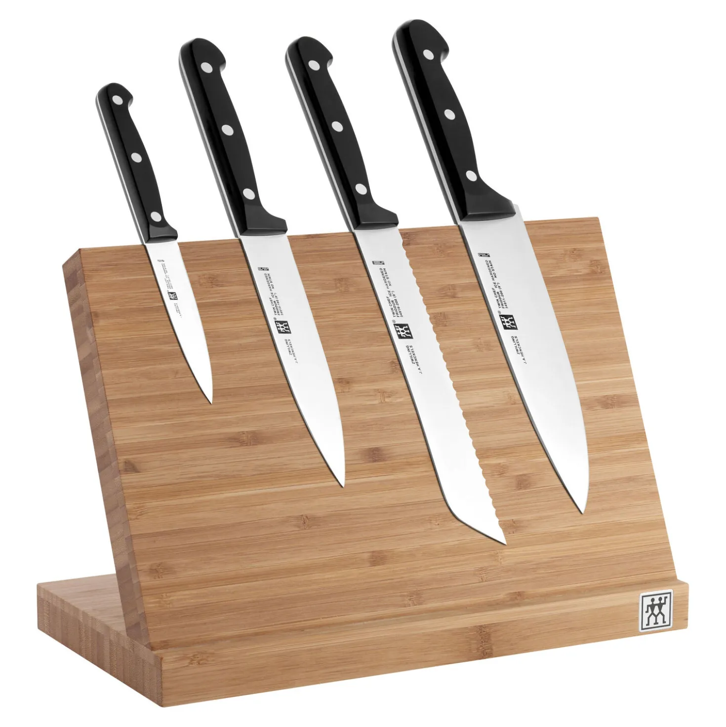 Messer & Messerblock Set, 5-tlg. / 10/16/20/30 cm, Schwarz/Braun, Sonderschmelze/Bambus