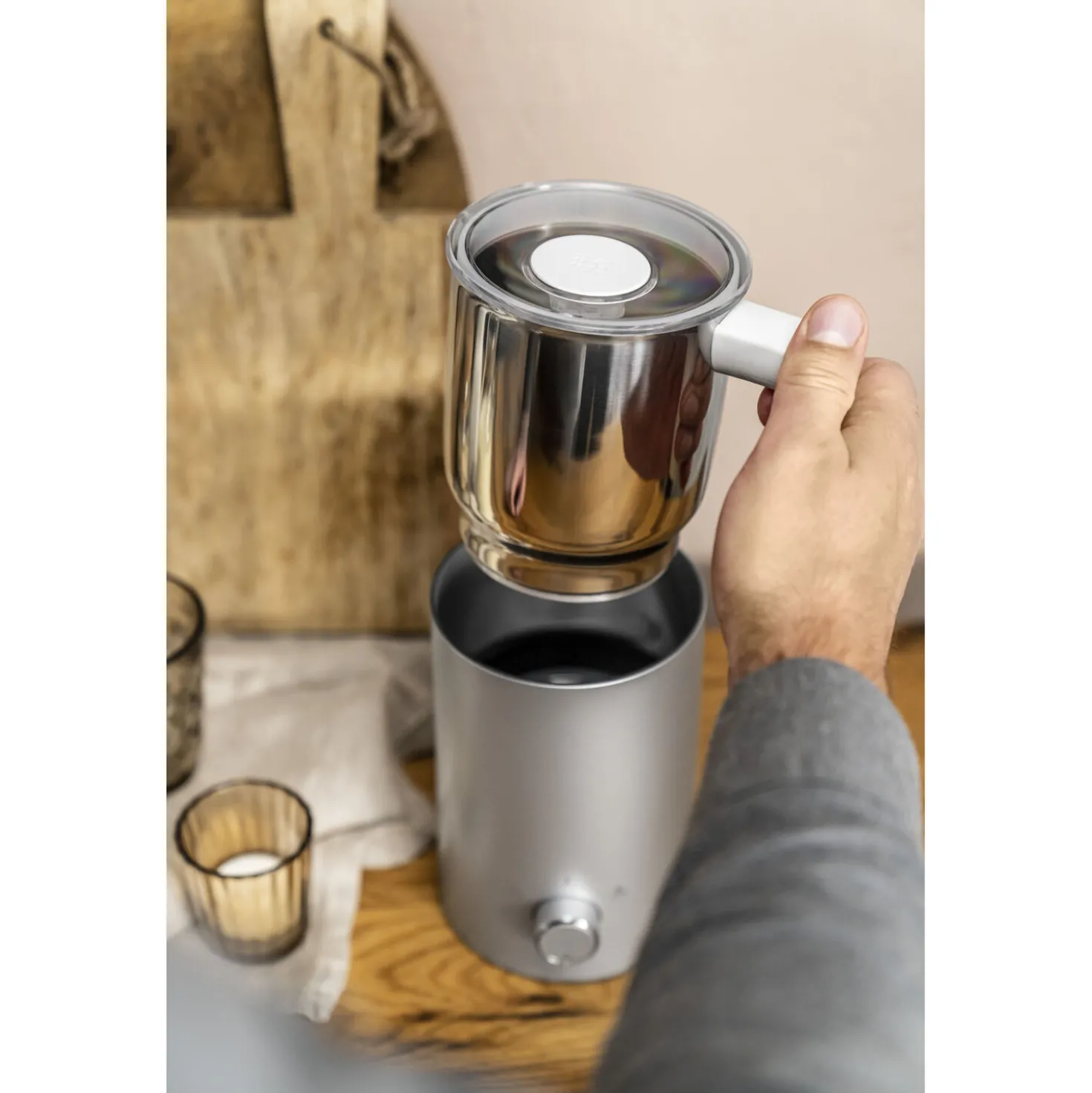 Milchaufschäumer, 400 ml, Silber