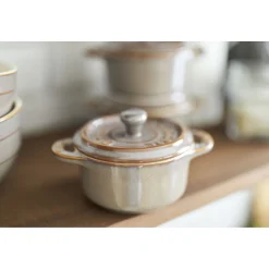 Mini Cocotte 10 cm, rund, Antik-Grau, Keramik