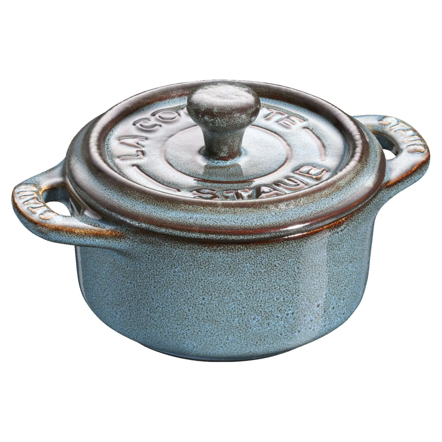 Mini Cocotte 10 cm, rund, Antik-Türkis, Keramik