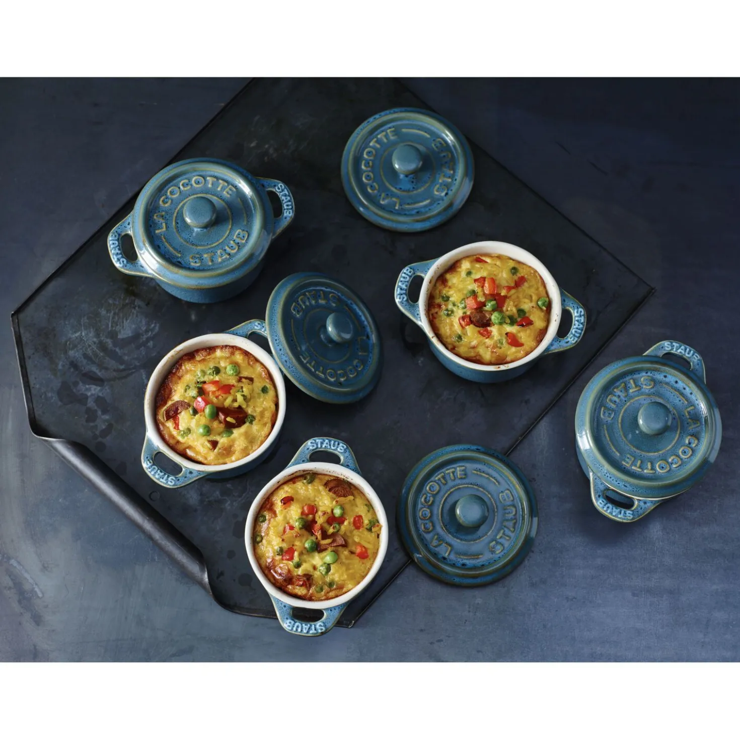 Mini Cocotte 10 cm, rund, Antik-Türkis, Keramik