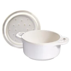 Mini Cocotte 10 cm, rund, Elfenbein-Weiß, Keramik