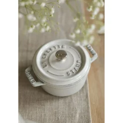 Mini Cocotte 10 cm, rund, Weisser Trüffel, Gusseisen