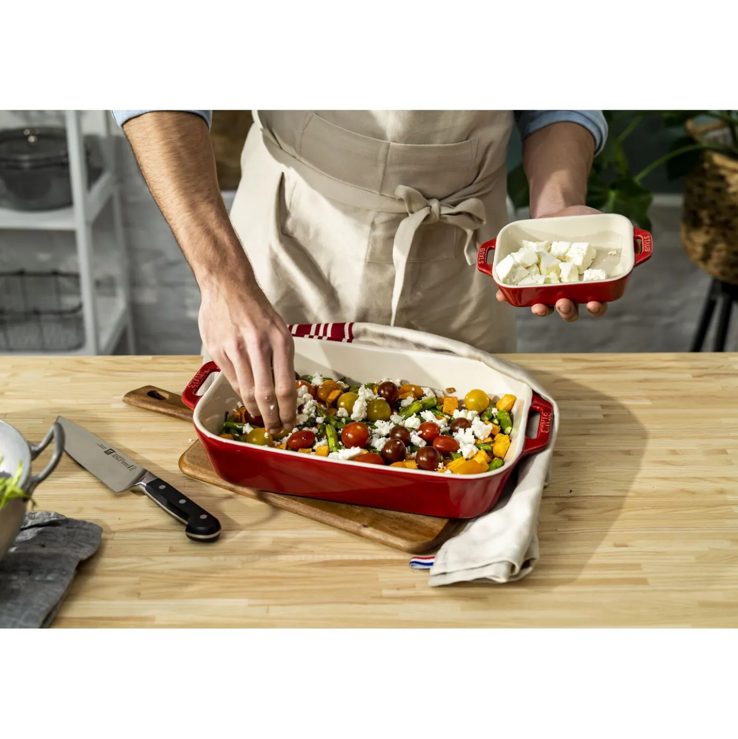 Ofenformenset 3-tlg, rechteckig, Kirsch-Rot, Keramik