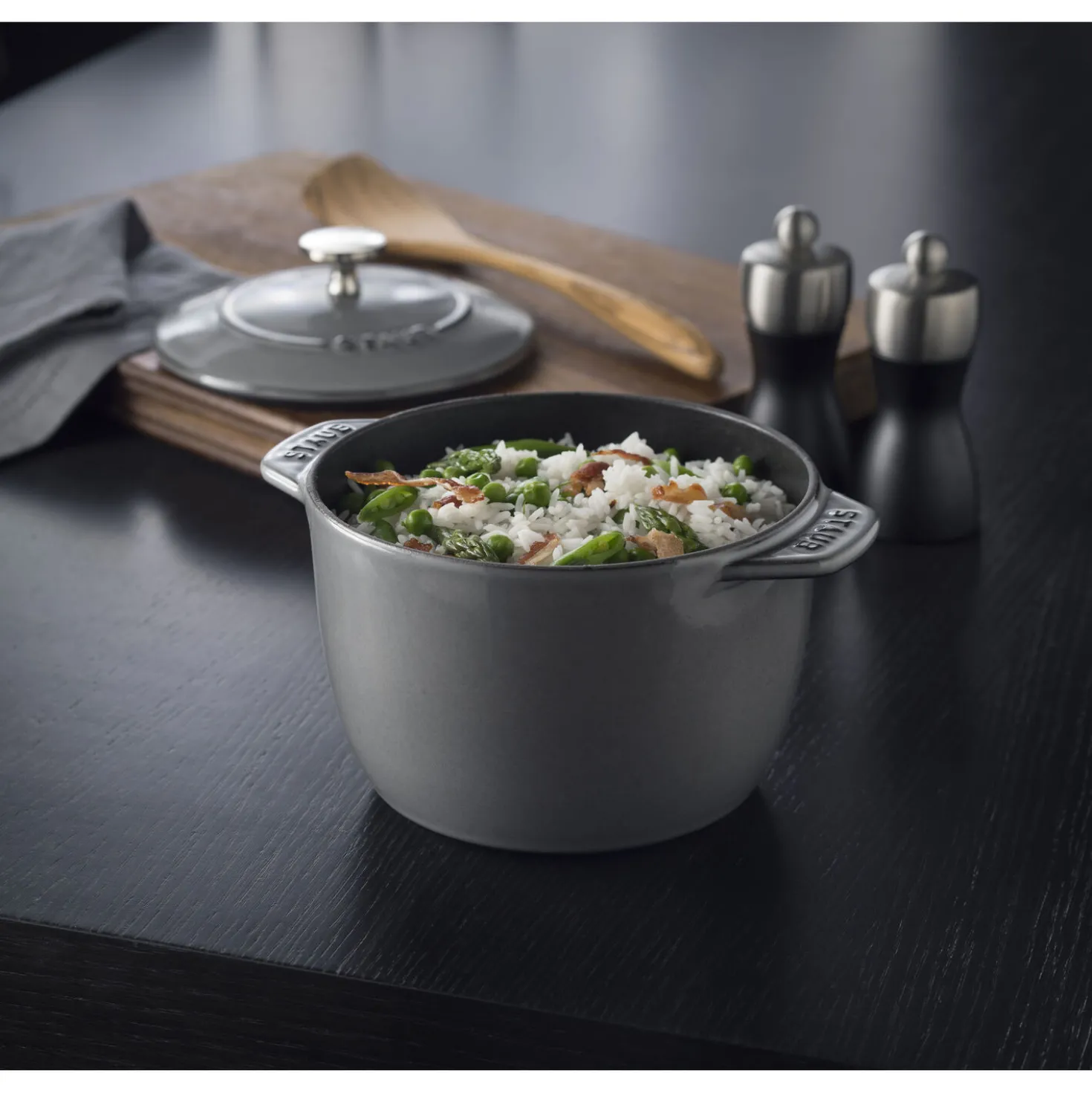 Reis-Cocotte 16 cm, rund, Graphit-Grau, Gusseisen