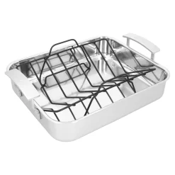R&ouml;stpfanne mit R&ouml;stgitter 39 x 33 cm, 18/10 Edelstahl, Silber