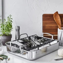 R&ouml;stpfanne mit R&ouml;stgitter 39 x 33 cm, 18/10 Edelstahl, Silber