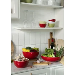 Schüssel-Set mit Vakuumdeckeln, 18 cm/ 24 cm/ 4-tlg., Kirschrot/ Weiß, Keramik