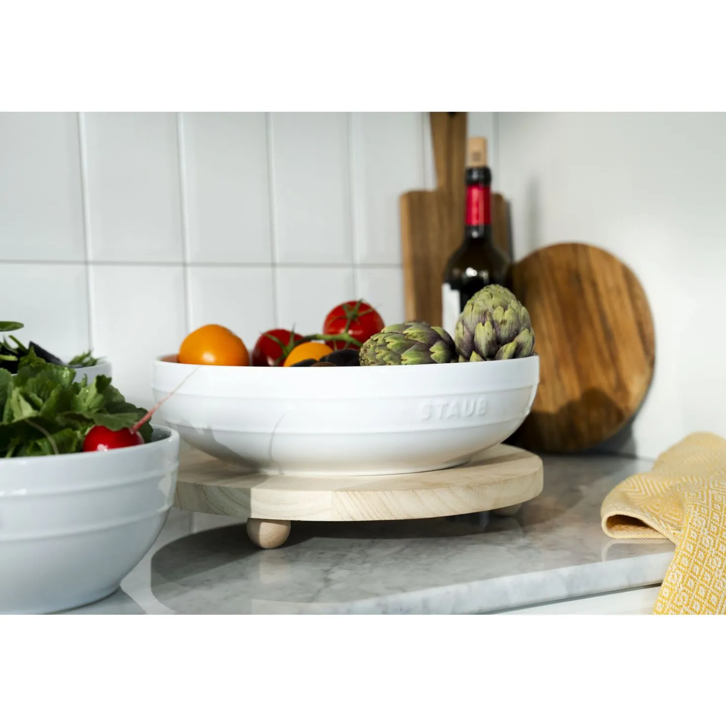 Schüssel-Set mit Vakuumpumpe und -deckeln, 18 cm/ 24 cm/ 5-tlg., Weiß, Keramik
