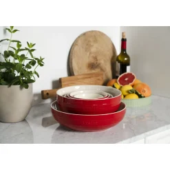 Schüssel-Set mit Vakuumpumpe und -deckeln, 18 cm/ 24 cm/ 5-tlg., Kirschrot/ Weiß, Keramik