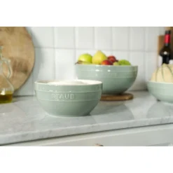 Schüssel-Set mit Vakuumpumpe und -deckeln, 18 cm/ 24 cm/ 5-tlg., Eukalyptus/ Weiß, Keramik