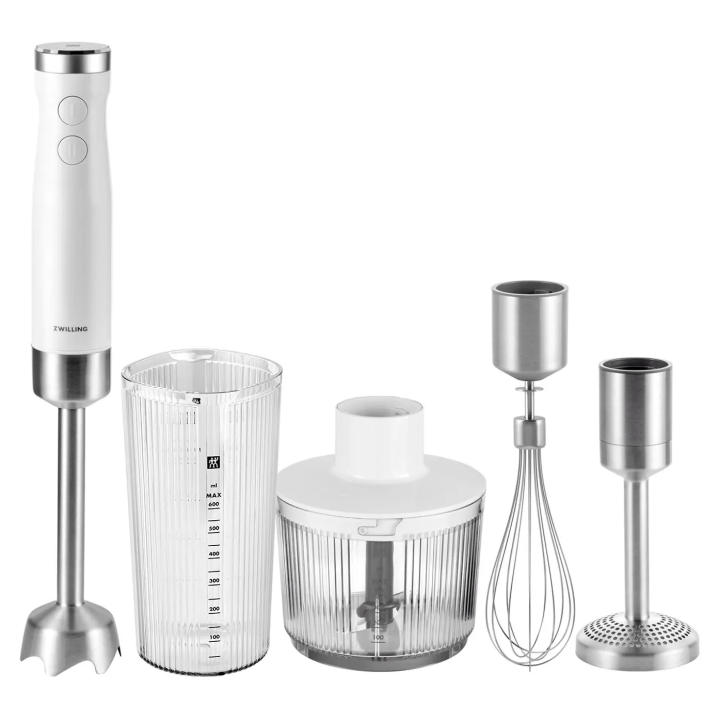 Stabmixer & Zubehör Set, 4-tlg., Silber-Weiß, Edelstahl/Kunststoff