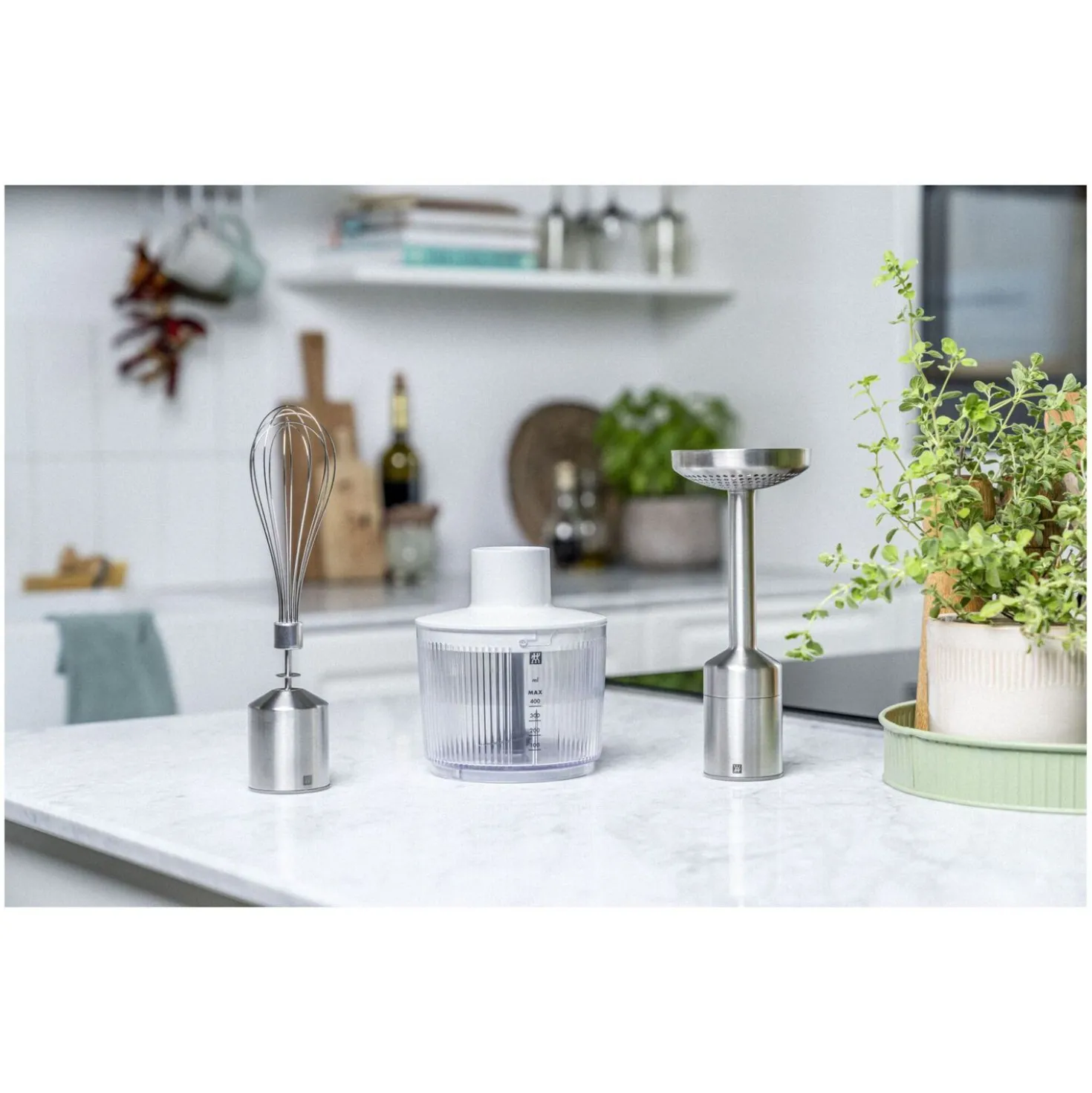 Stabmixer & Zubehör Set, 4-tlg., Silber-Weiß, Edelstahl/Kunststoff