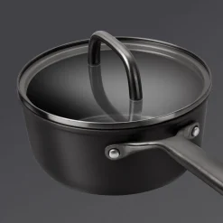 Stieltopf mit Glasdeckel 18 cm, Aluminium, Schwarz