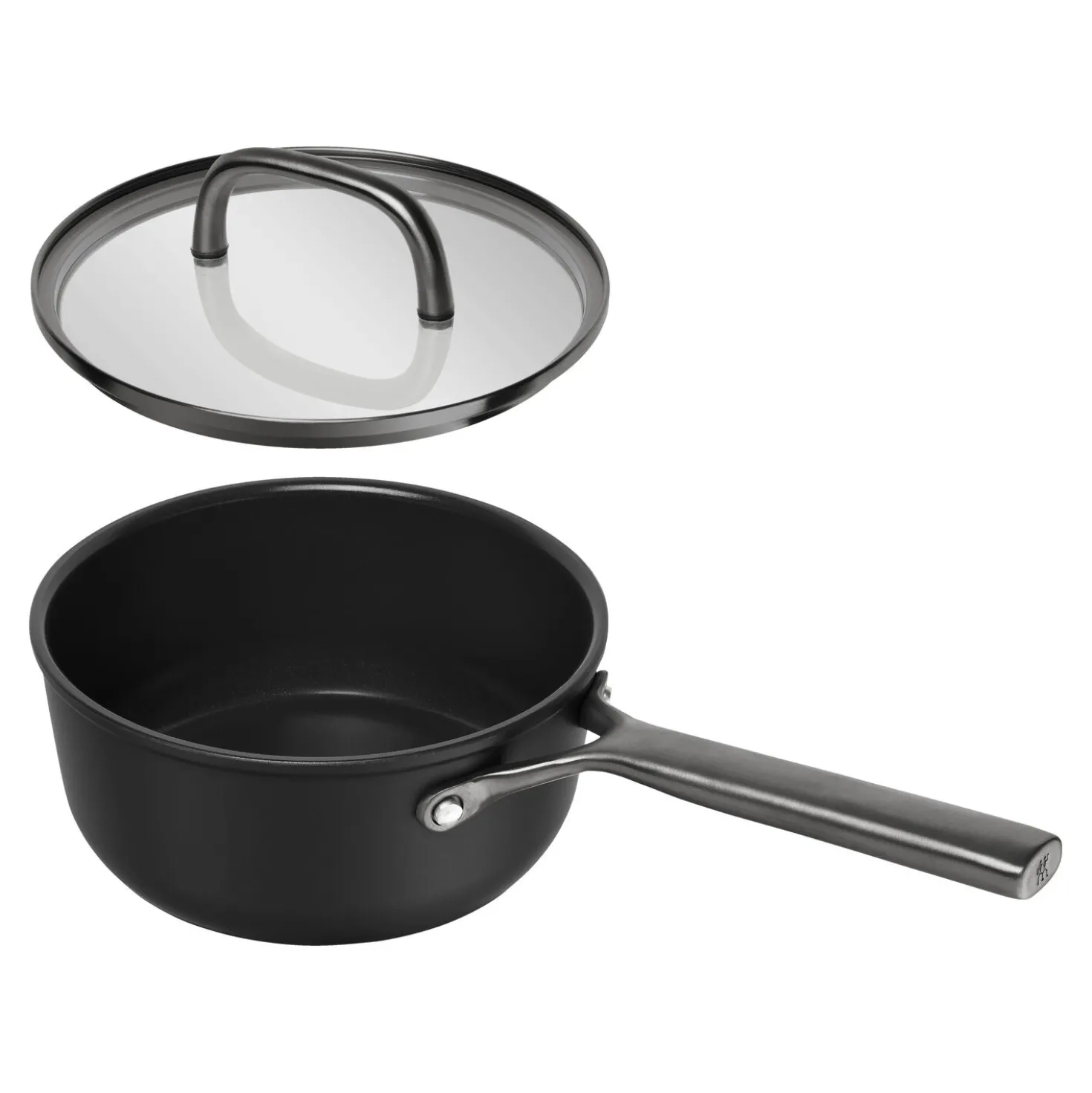 Stieltopf mit Glasdeckel 18 cm, Aluminium, Schwarz