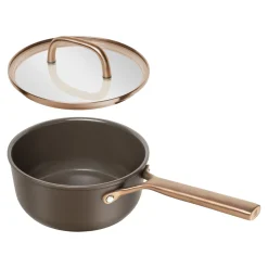 Stieltopf mit Glasdeckel 18 cm, Aluminium, Braun