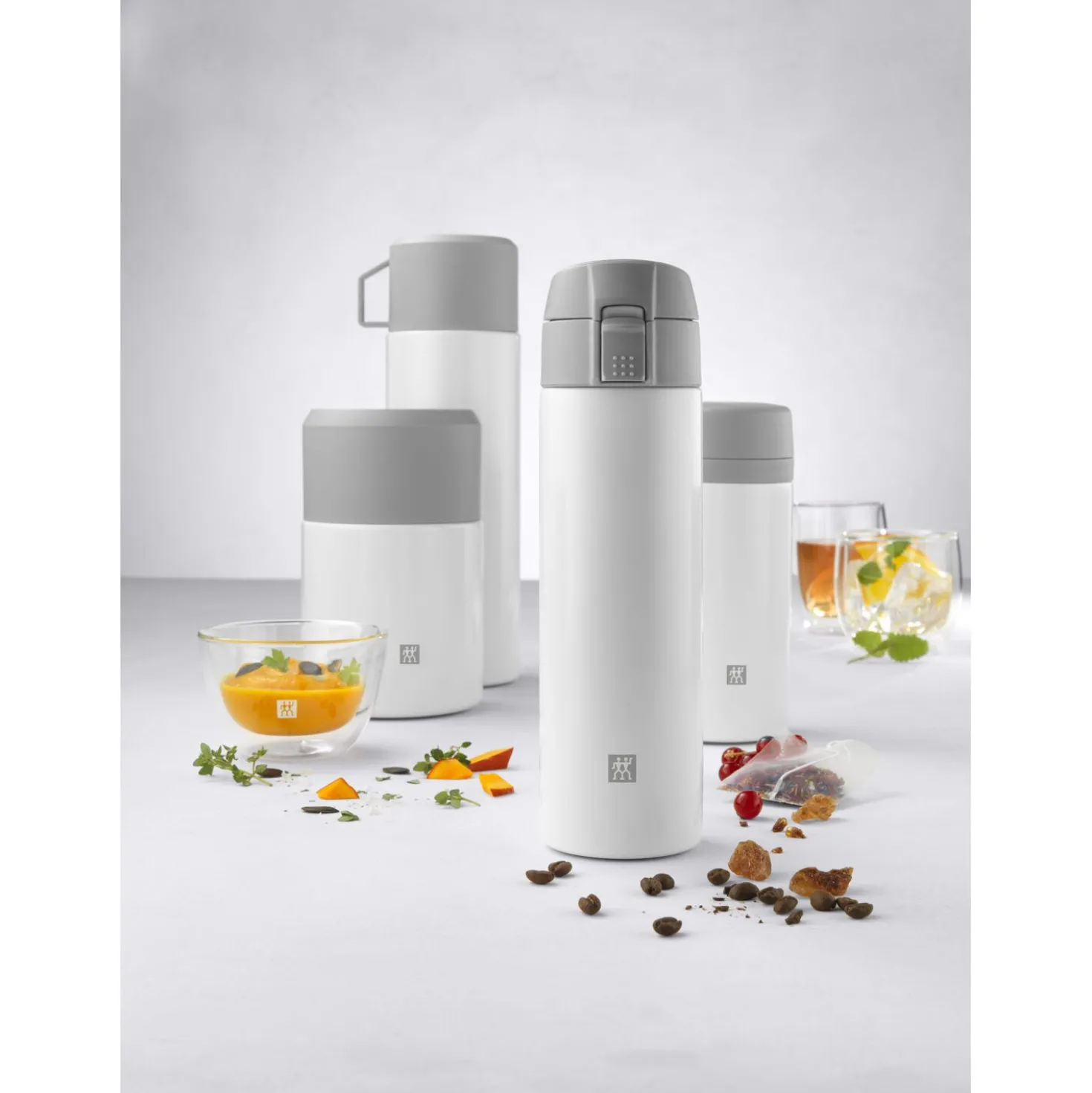 Thermobecher, 450 ml, Edelstahl, Weiß-grau