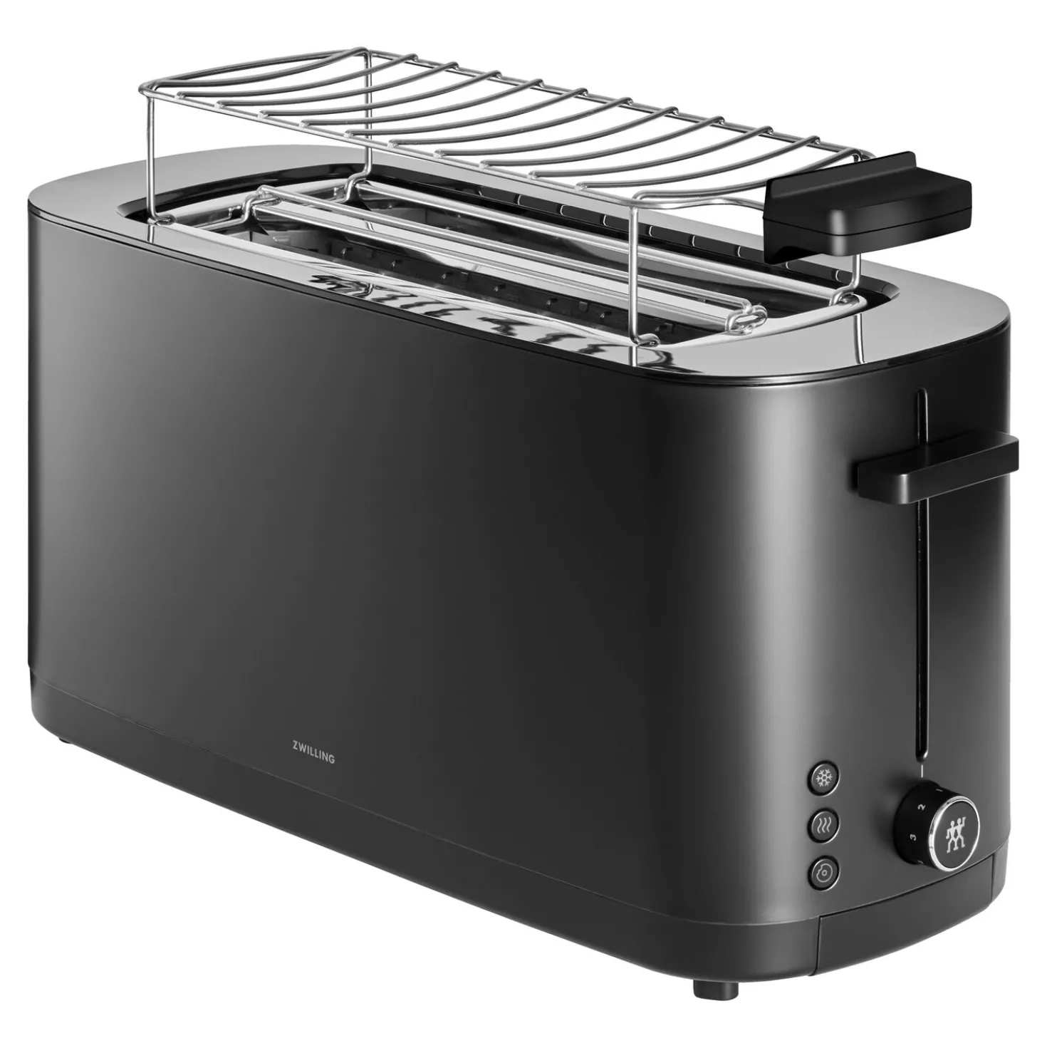 Toaster mit Brötchenaufsatz, 2 Schlitze lang, Schwarz